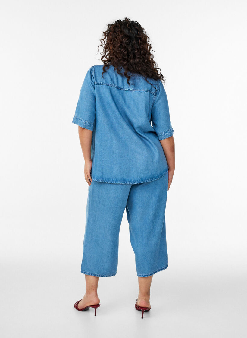 Denimlook lyocell shirt met korte mouwen, Blauw, Model image number 2