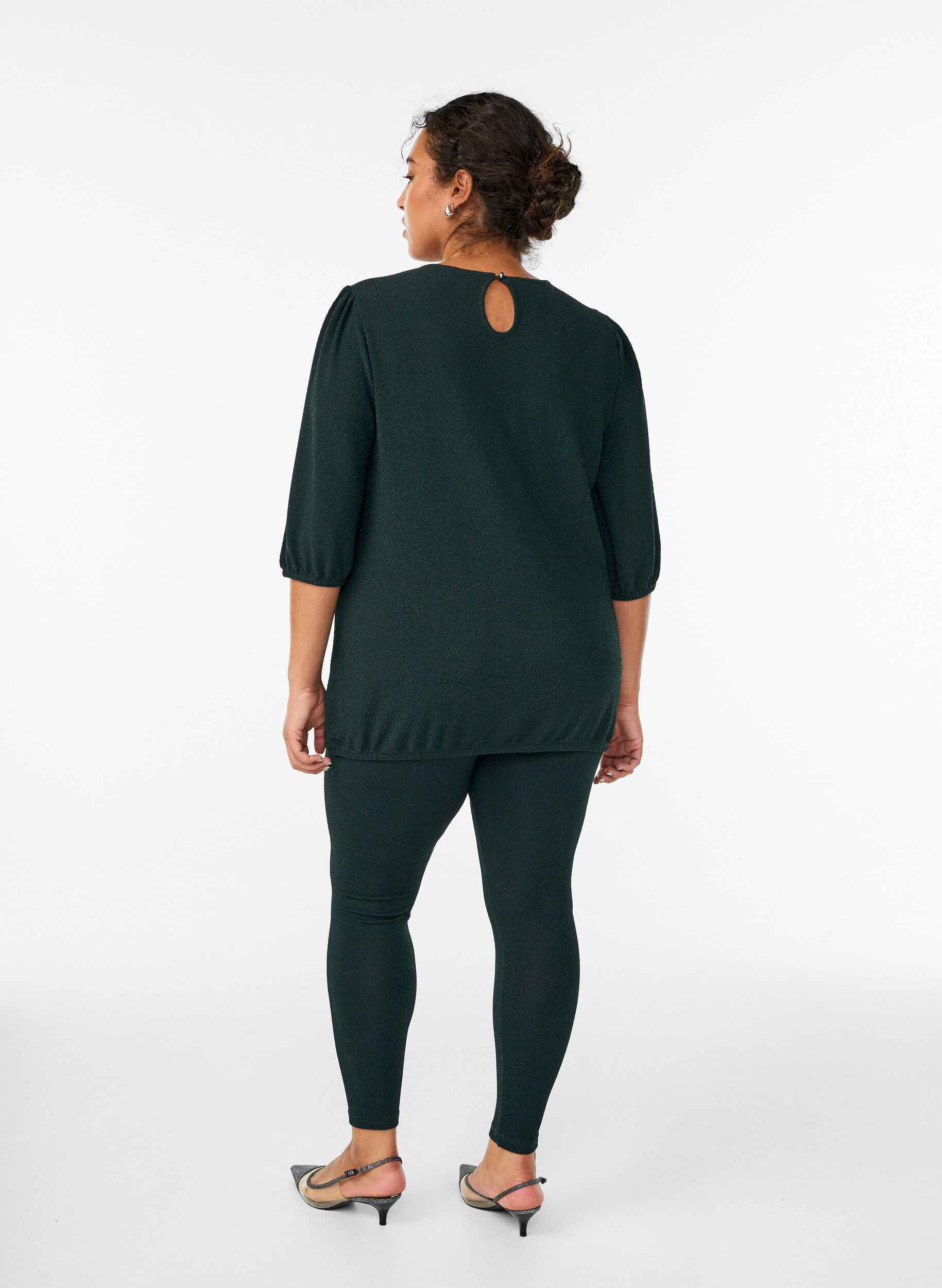 Zizzi Glitterpatroon leggings, Groen, Model image number 2