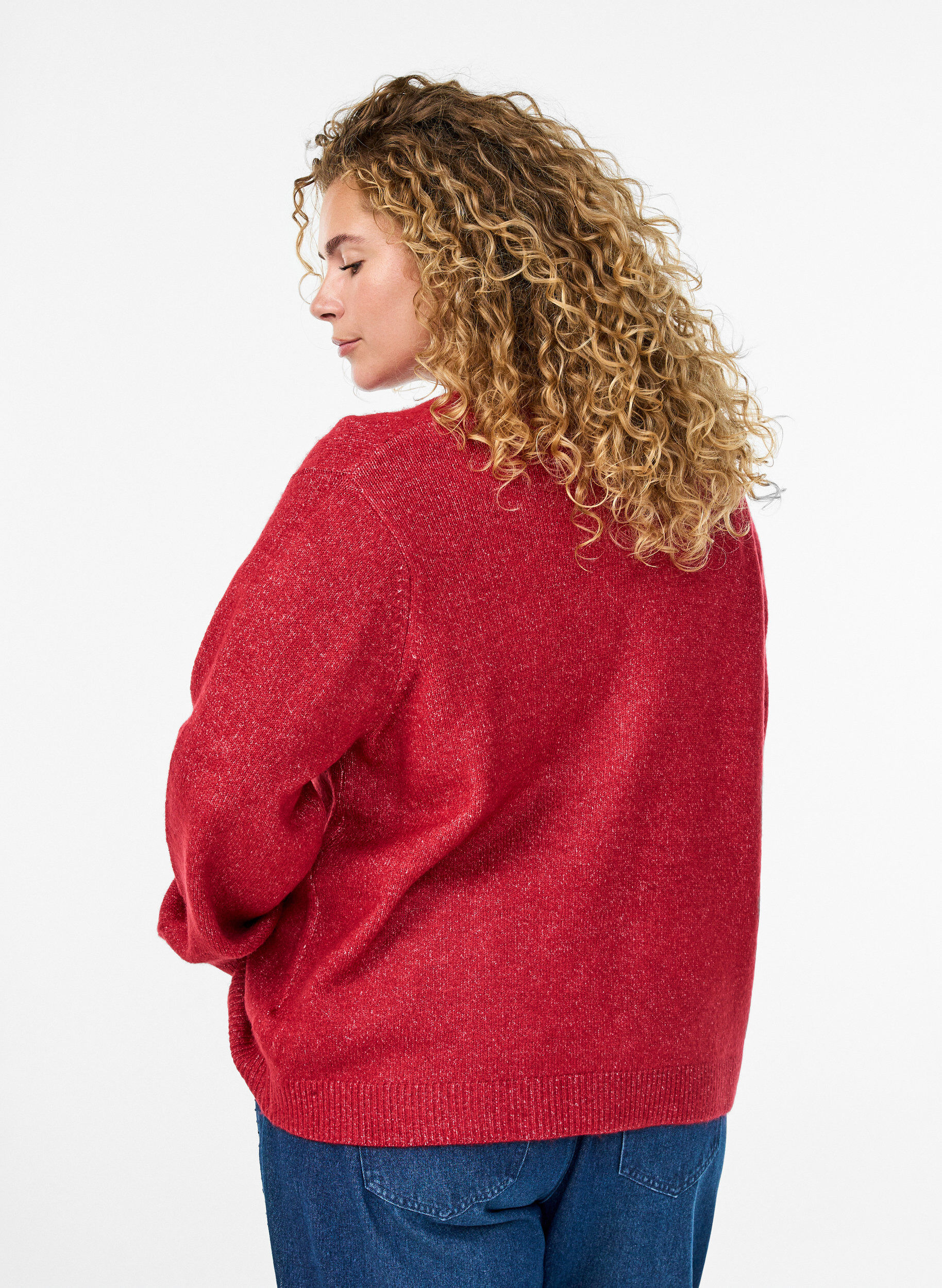 Zizzi Gebreide cardigan met parelknopen, Rood, Model image number 2