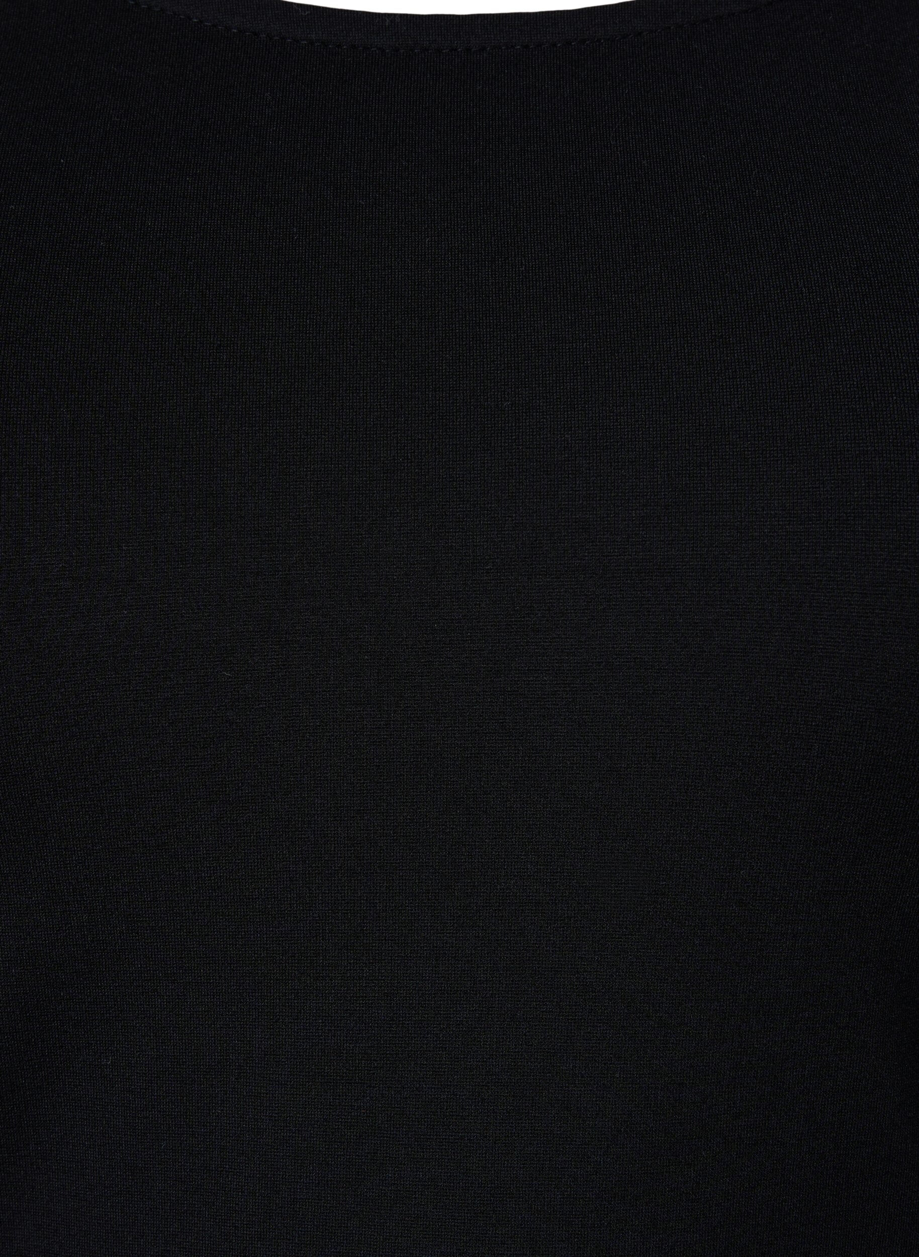 Zizzi Effen jurk met 3/4-mouwen en split, Black, Packshot image number 2