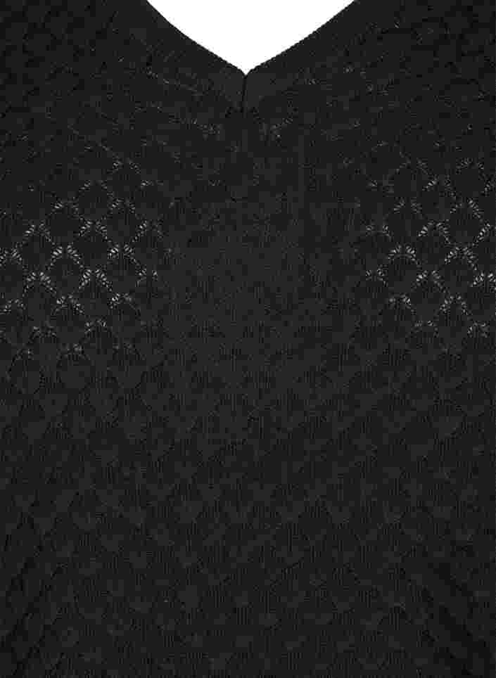 Gebreide top met patroon en v-halslijn, Black, Packshot image number 2