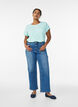 T-shirt met korte mouwen van katoenmix, Turquoise, Model image number 1