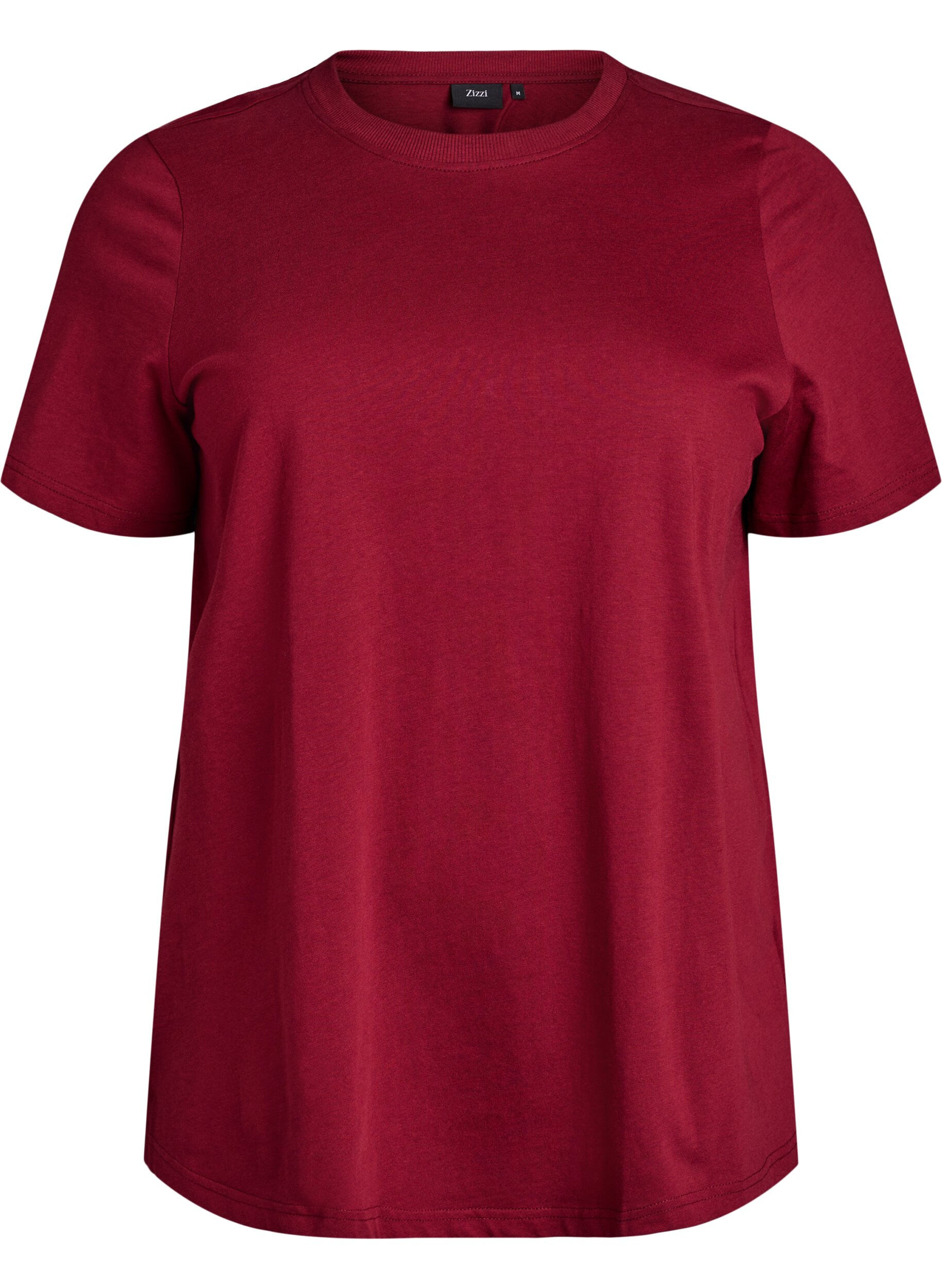 ZizziBasic katoenen T-shirt met ronde hals, Donker Bordeaux, Packshot image number 0