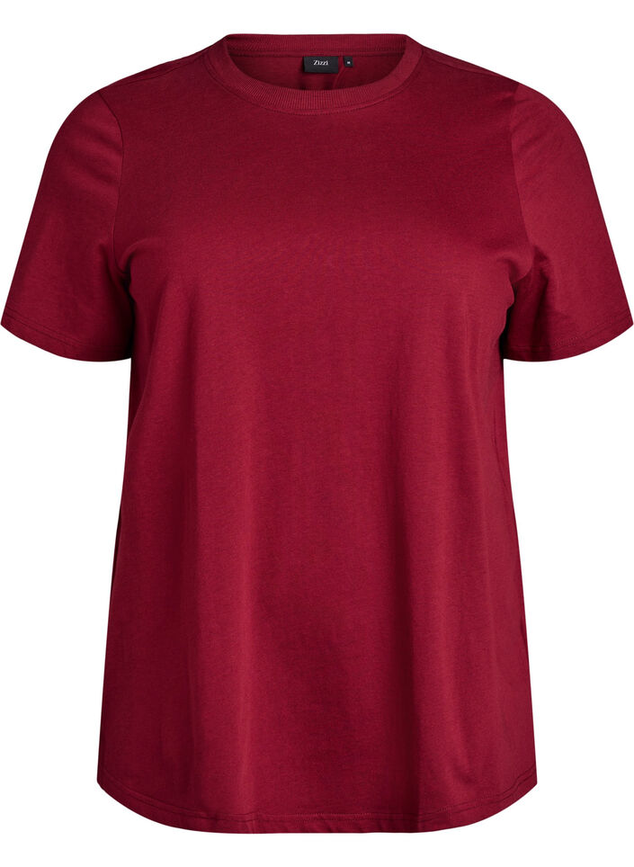 Basic katoenen T-shirt met ronde hals, Donker Bordeaux, Packshot image number 0