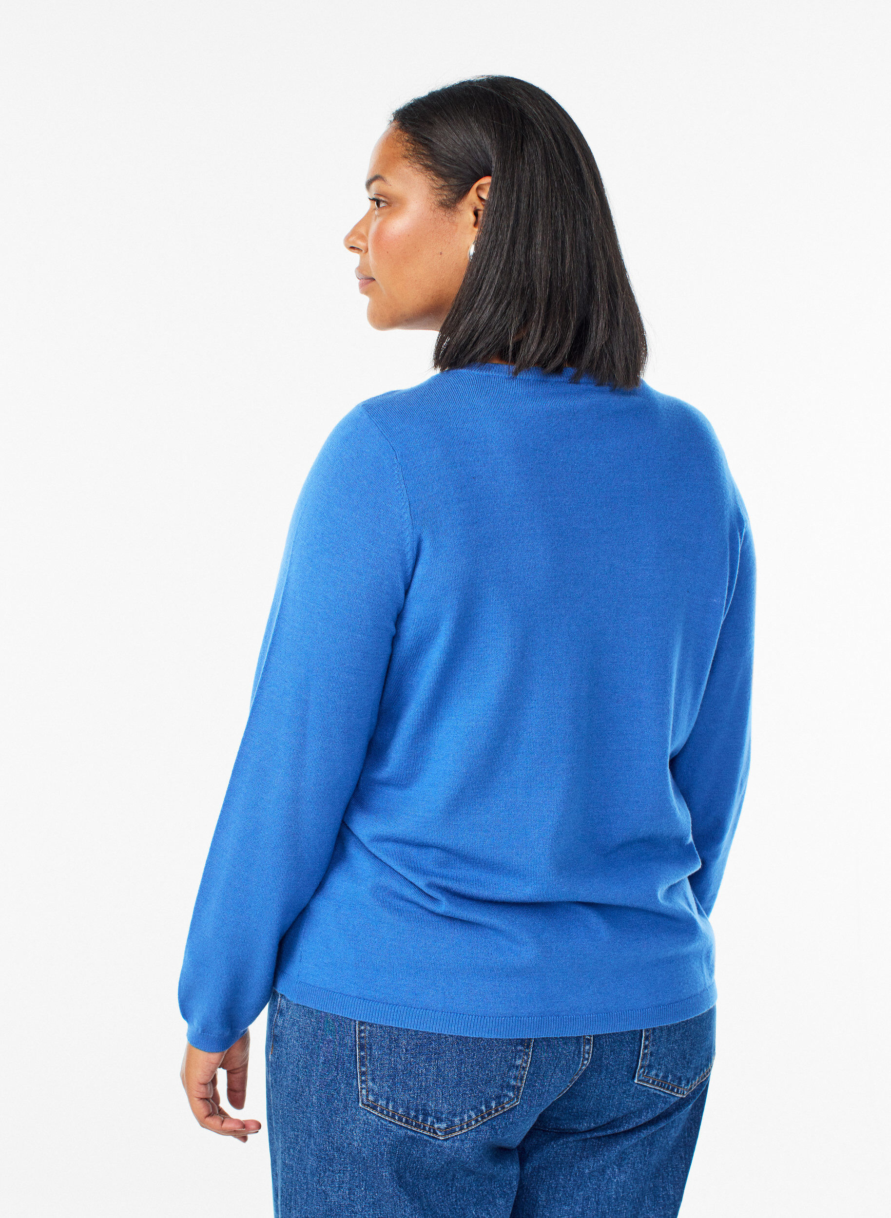 Zizzi Cardigan met ronde knopen, Blauw, Model image number 2