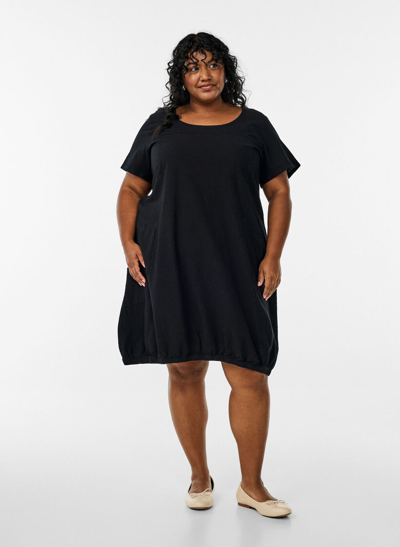 Katoenen jurk met korte mouwen, Zwart, Model image number 1