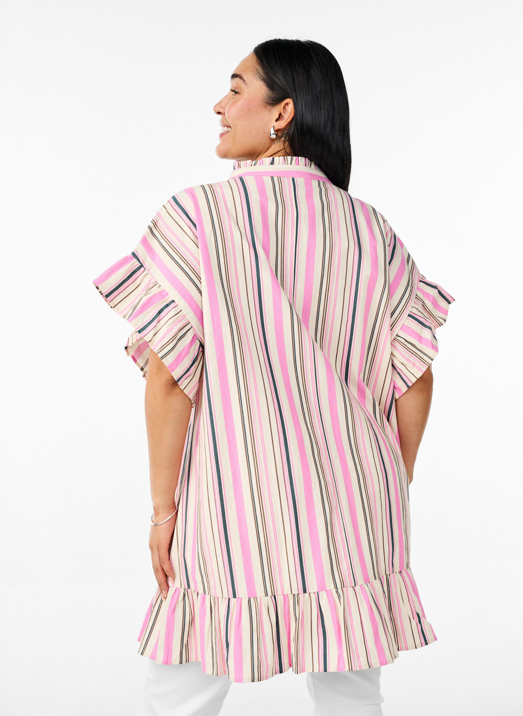 Zizzi Tunic met V-hals en ruchesdetails, Vanille, Model image number 2