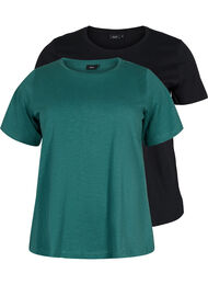 Set van 2 basic t-shirts in katoen, Mallard Green/Black