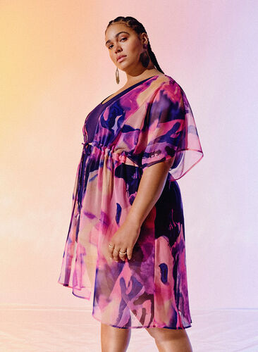 Strand kimono met print., Purple Swirl, Image image number 0