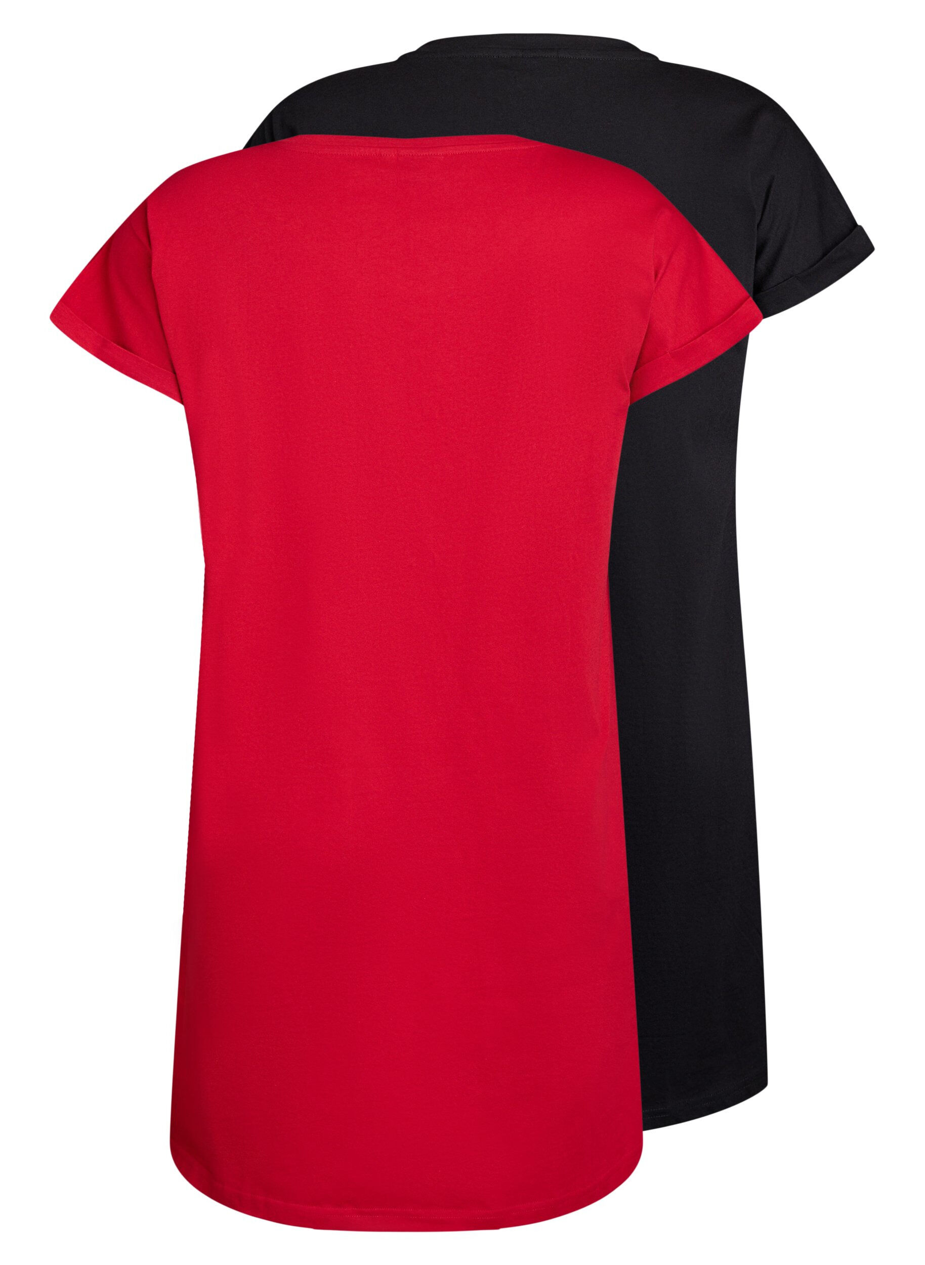 Zizzi 2-pack T-shirtjurk met korte mouwen, Rood, Packshot image number 1