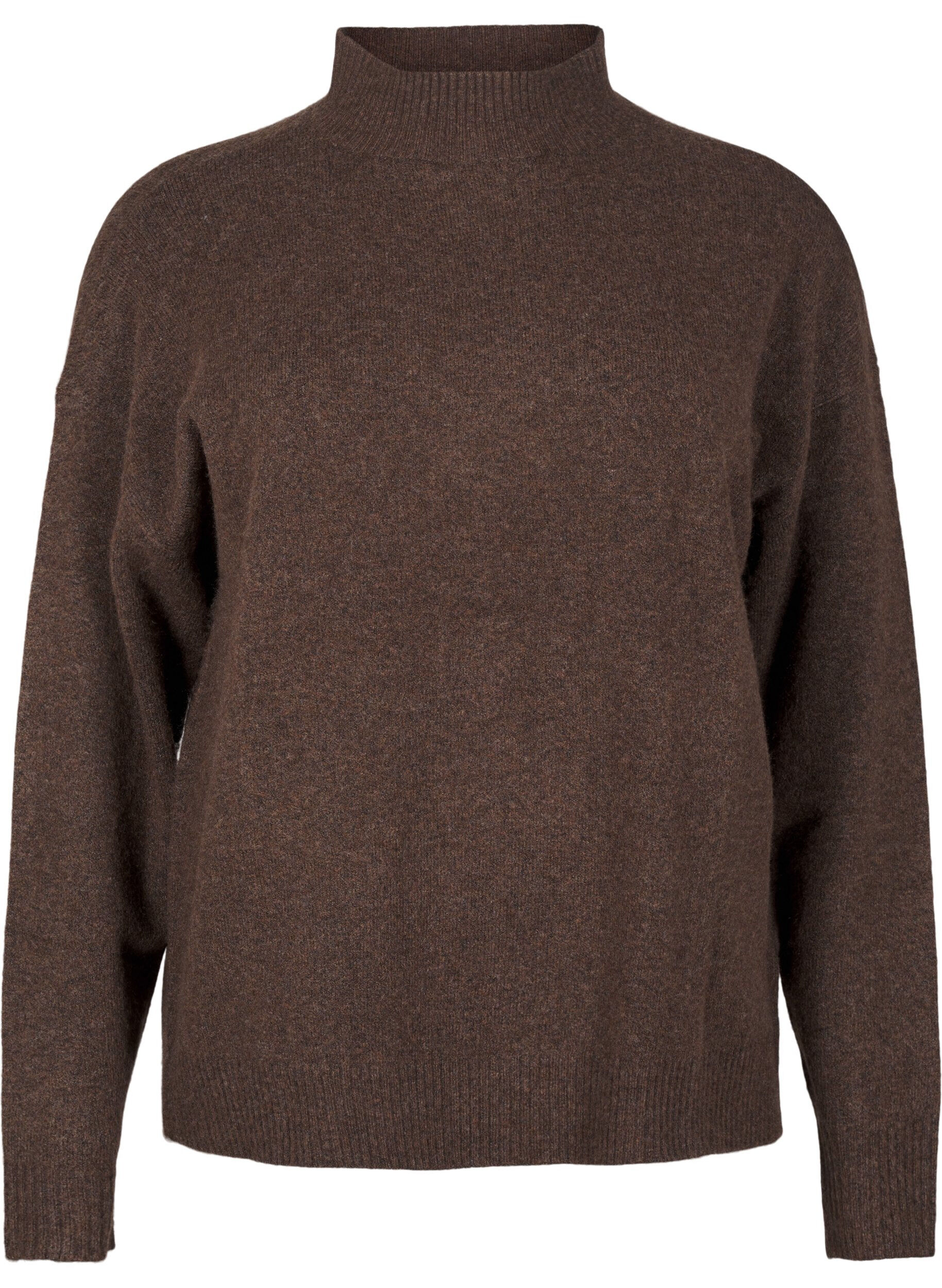 Zizzi Gebreide wollen blouse met hoge hals, Rain Drum Mel., Packshot image number 0