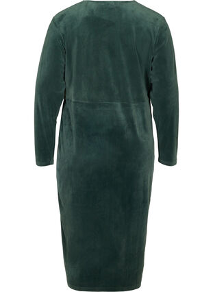 Midi-jurk in velours met lange mouwen, Darkest Spruce, Packshot image number 1