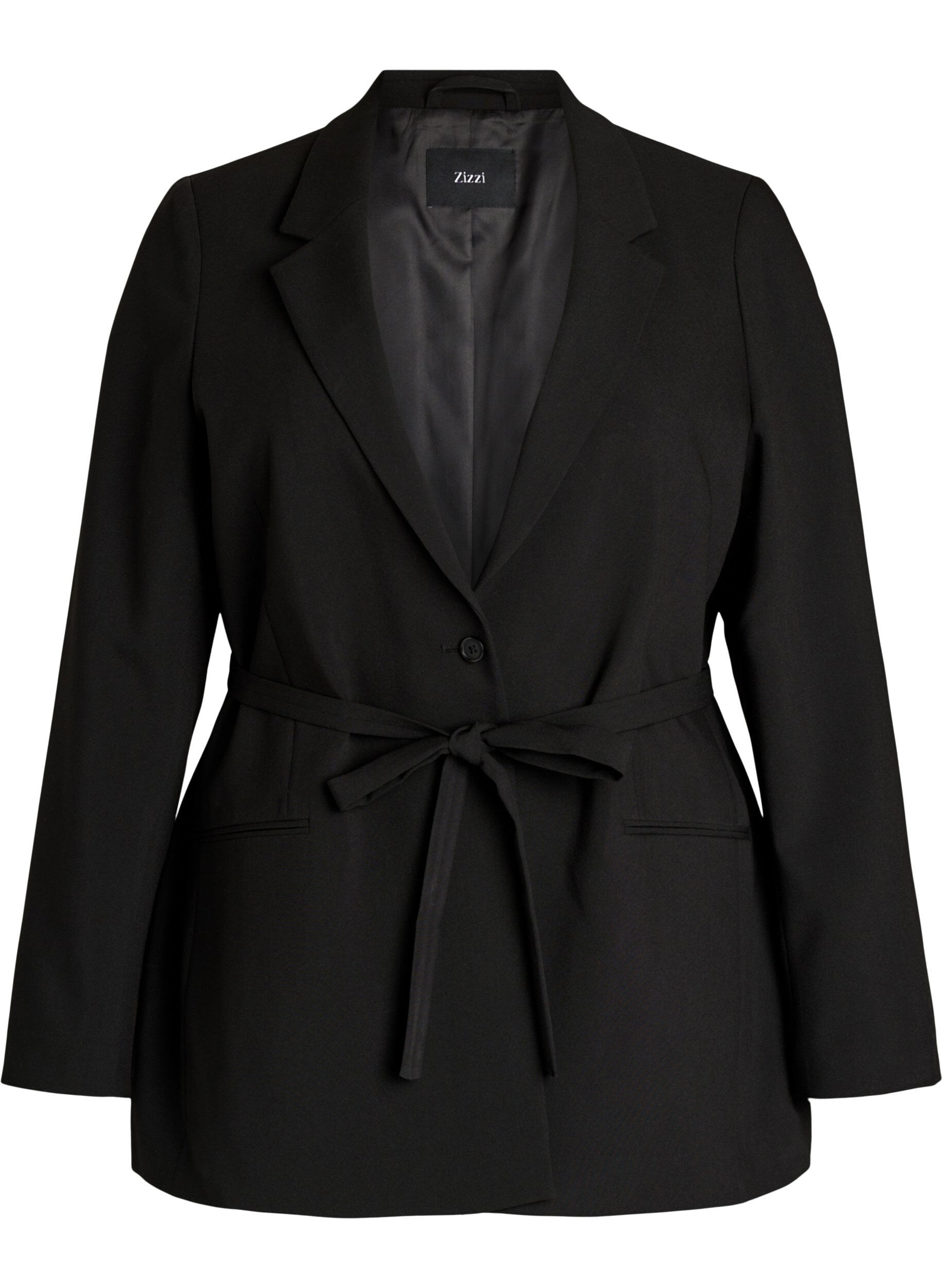 ZizziBlazer met afneembare strikceintuur, Zwart, Packshot image number 0