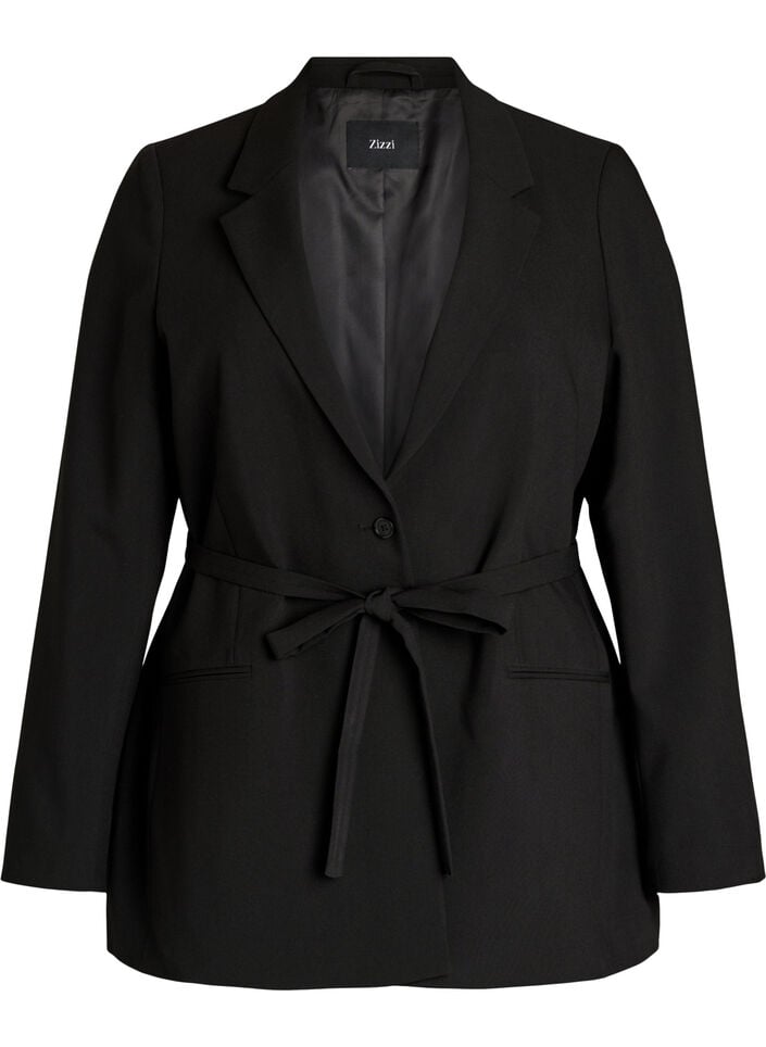 Blazer met afneembare strikceintuur, Zwart, Packshot image number 0