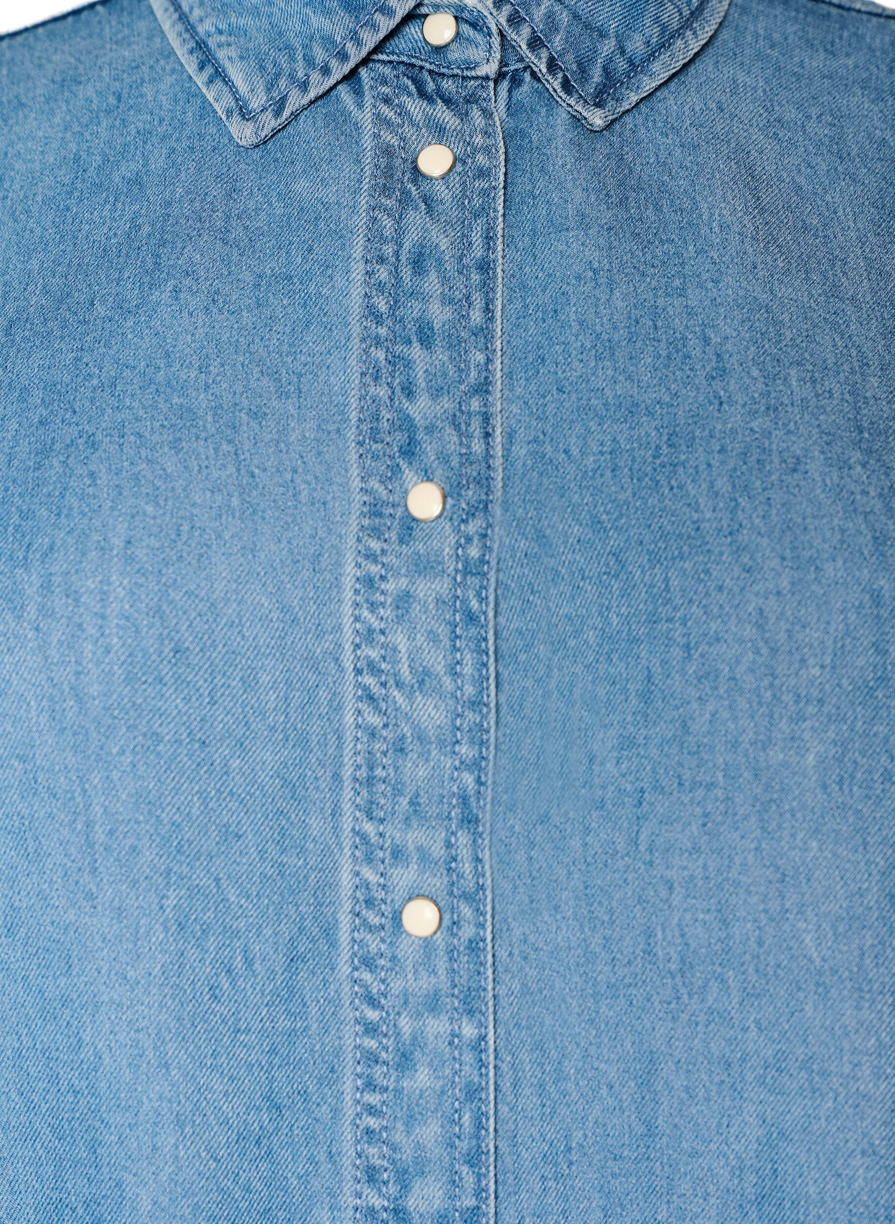 ZizziDenim jurk van lyocell met knopen en korte mouwen, Blauw, Packshot image number 2