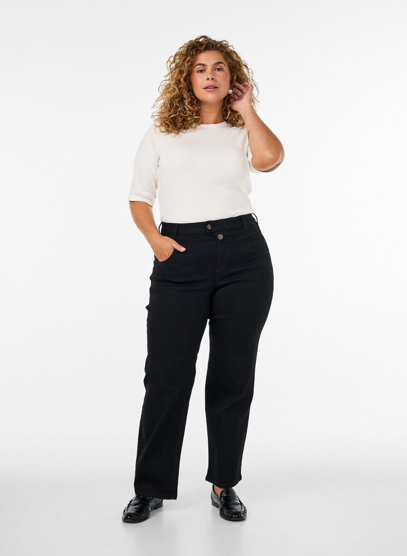 Gemma jeans met regular fit en hoge taille, Zwart, Model image number 0