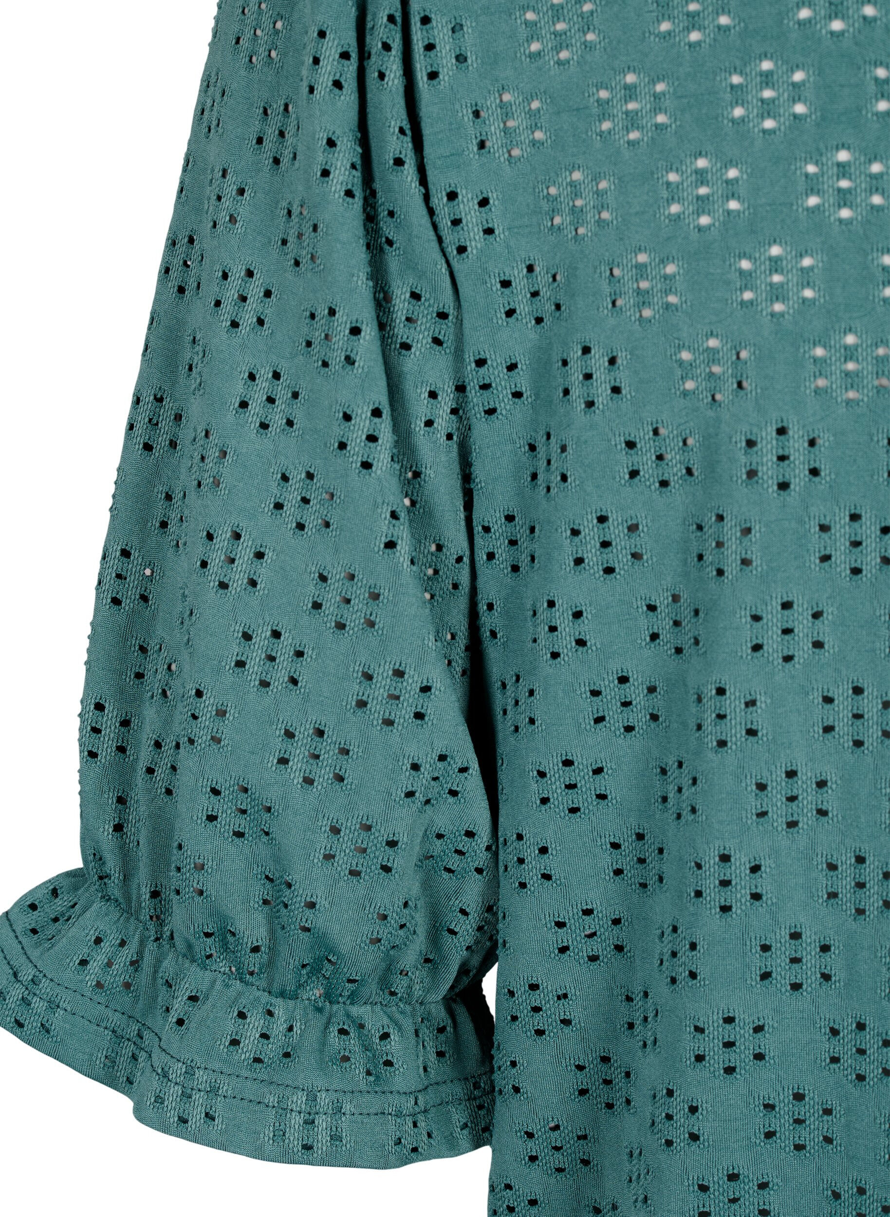 Zizzi Blouse met V-hals en gaatjespatroon, Sea Pine, Packshot image number 3