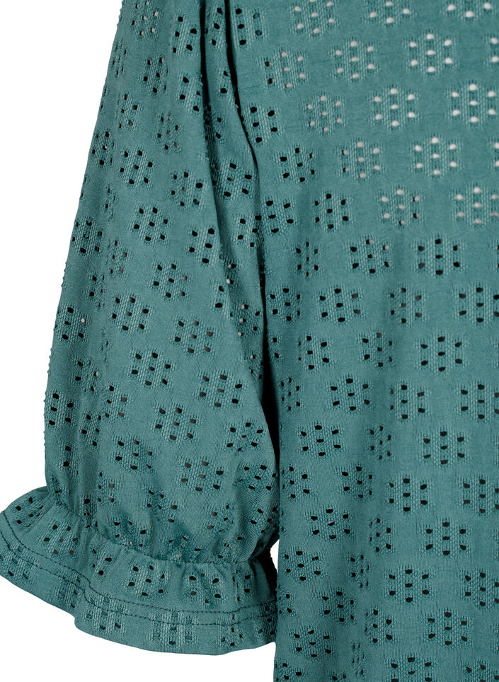Blouse met V-hals en gaatjespatroon, Sea Pine, Packshot image number 3