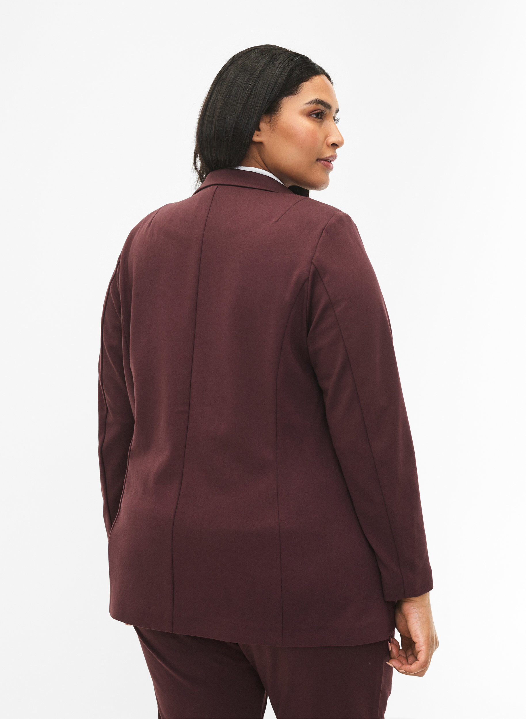 Zizzi Eenvoudige blazer met knoopsluiting, Donker Bordeaux, Model image number 1