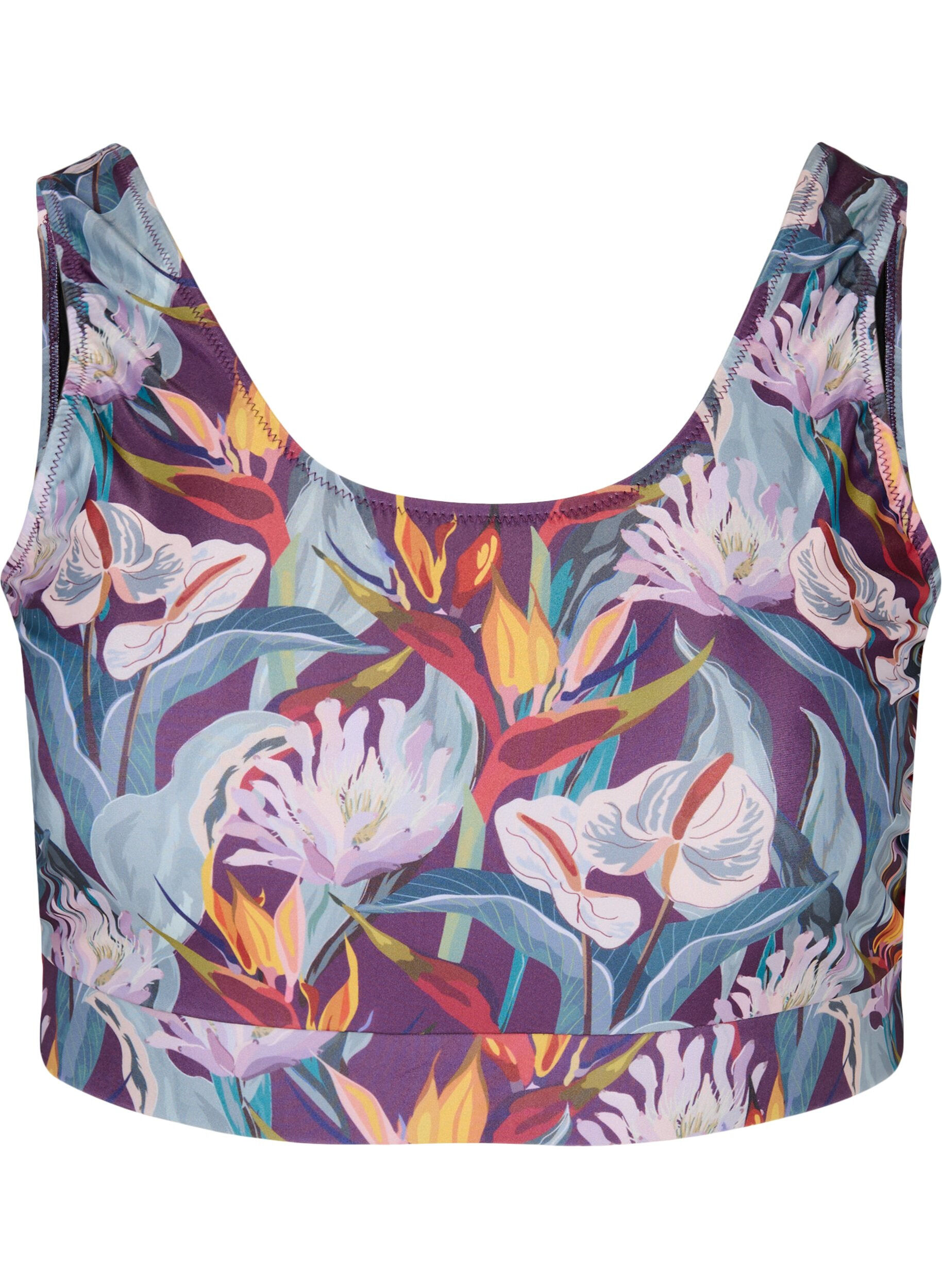 Zizzi Bikinitop met print en ronde hals, Deep Tropical Print, Packshot image number 0