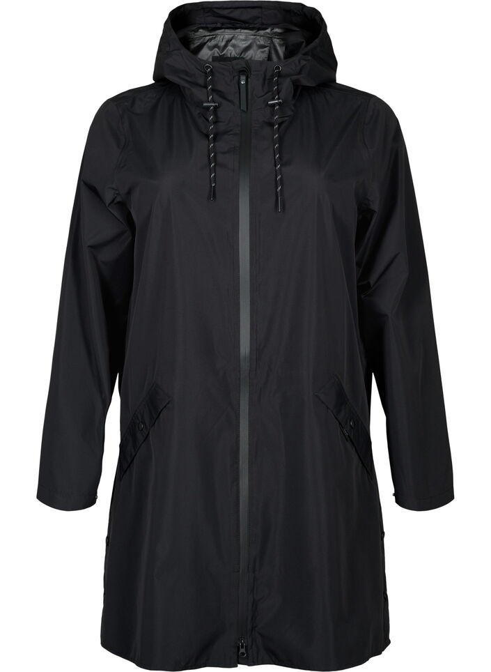 Regenjas met zakken en capuchon, Zwart, Packshot image number 0