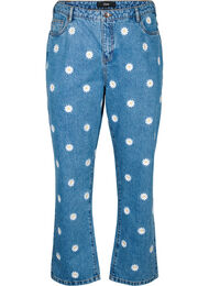 Gemma jeans met hoge taille en madeliefjes, Blauw