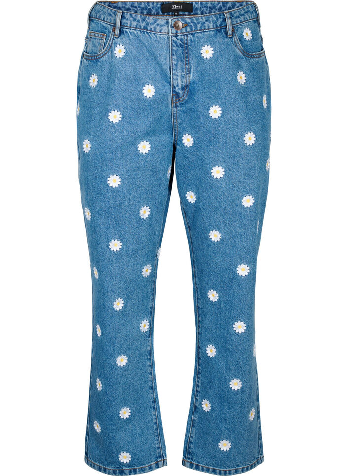 Gemma jeans met hoge taille en madeliefjes, Blauw, Packshot image number 0