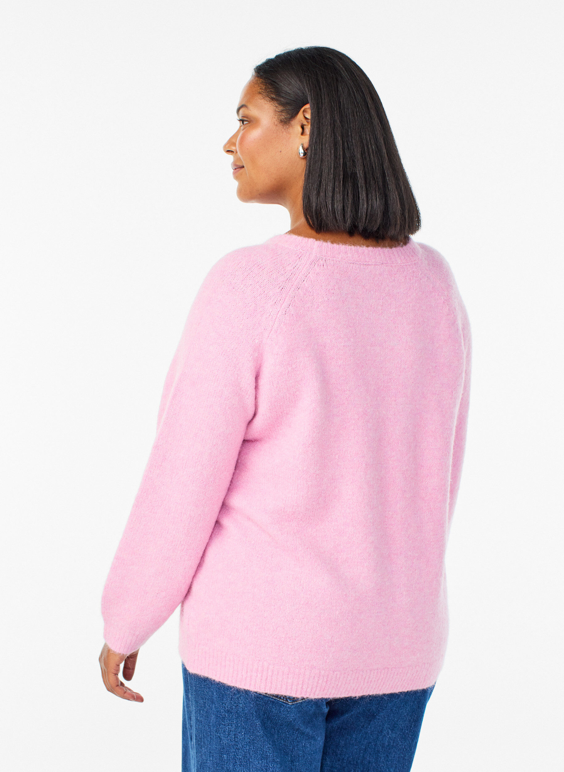 Zizzi Gebreide blouse met raglanmouwen, Roze, Model image number 2