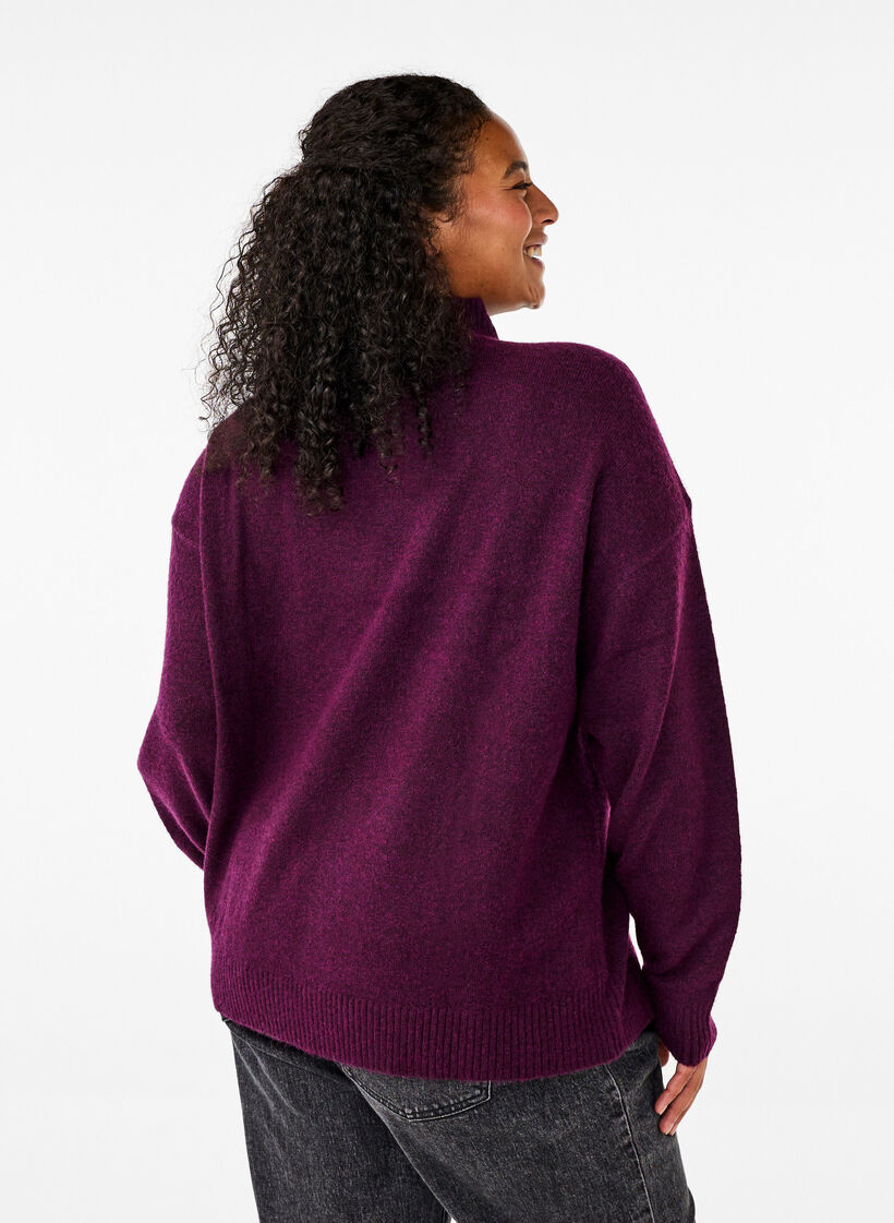 Gebreide wollen blouse met hoge hals, Potent Purple Mel., Model image number 1