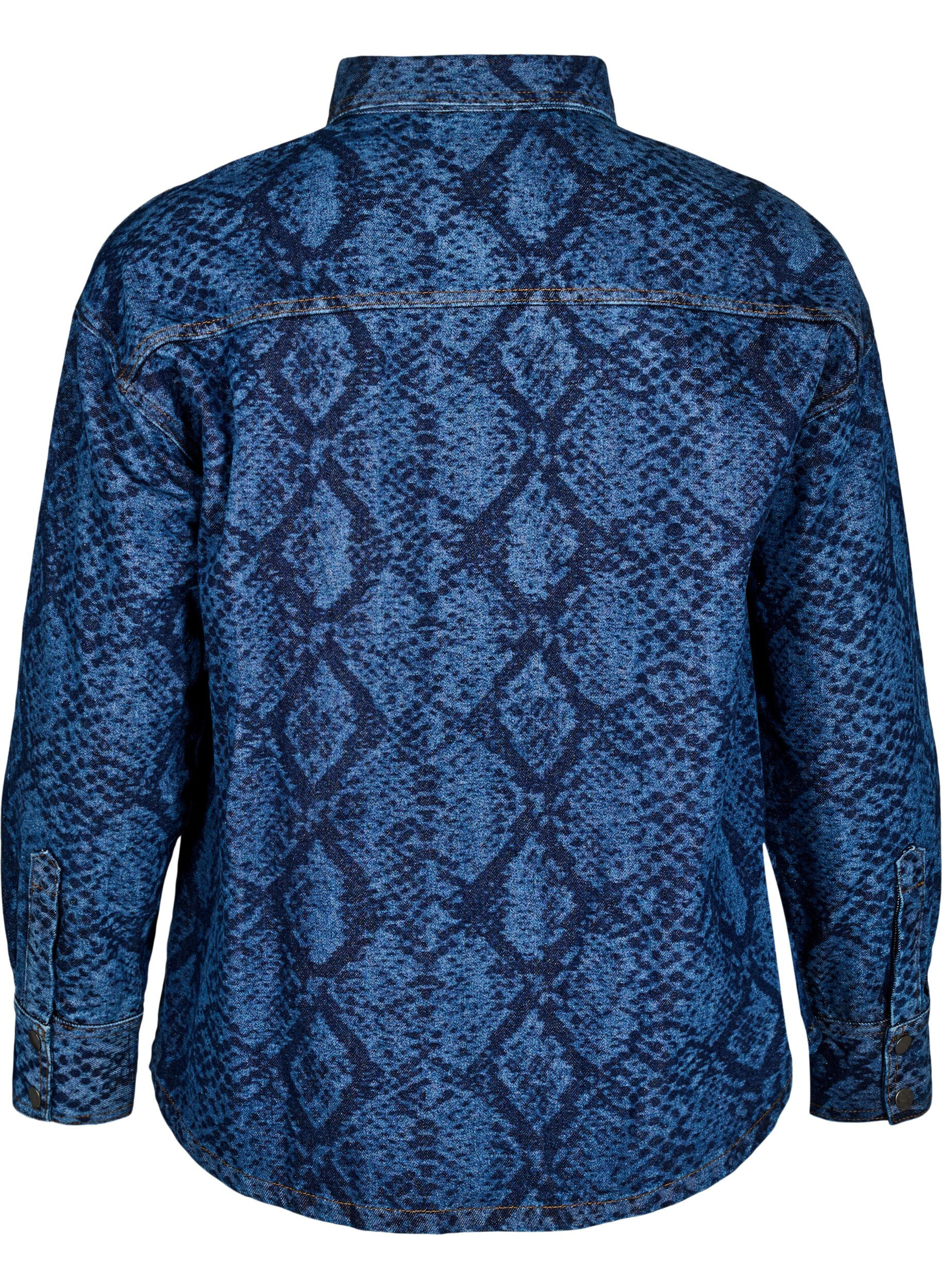 Zizzi Losse denimblouse met slangenprint, Blauw, Packshot image number 1