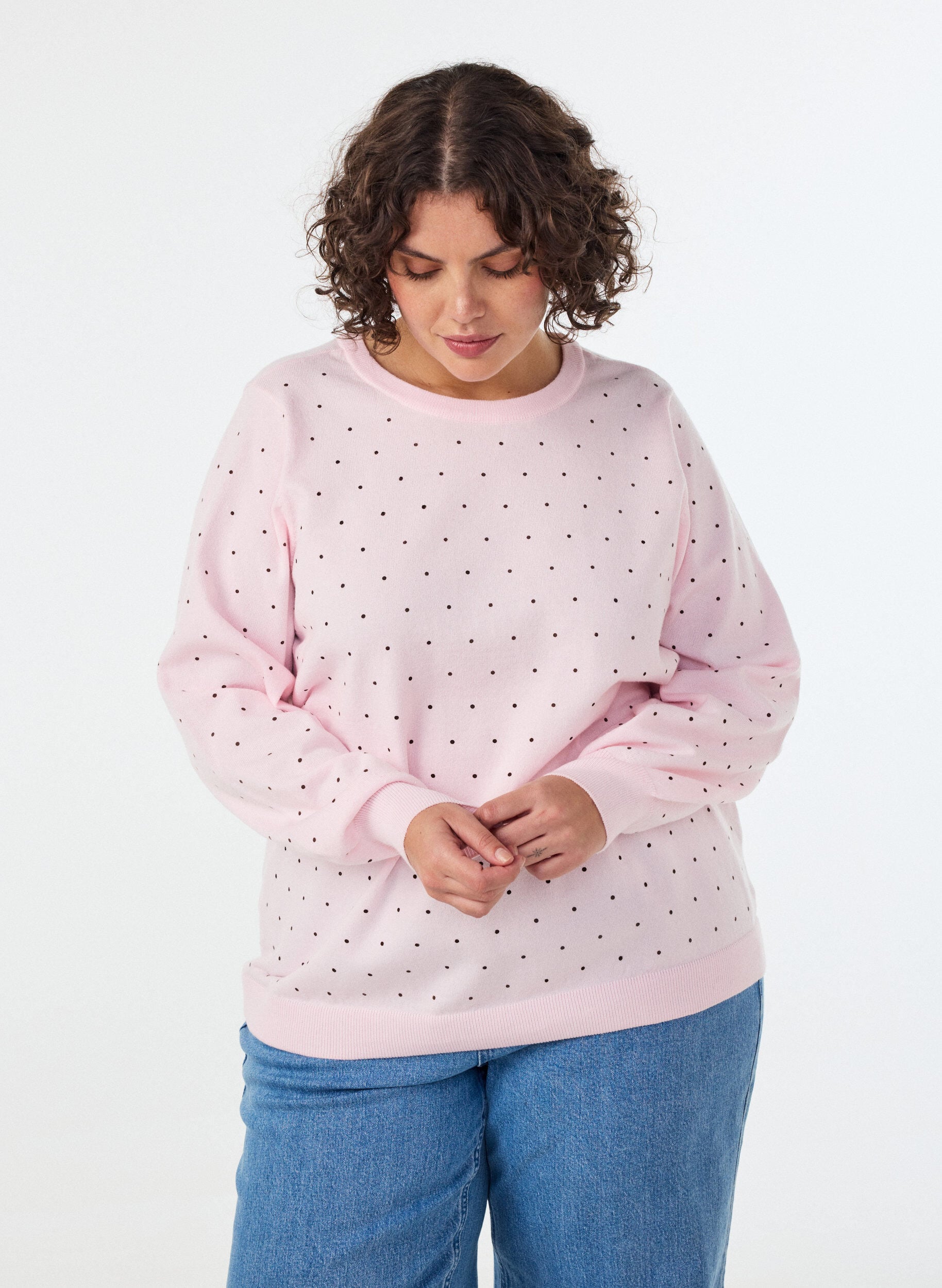 ZizziGebreide blouse met kleine stippen, Roze, Model image number 0