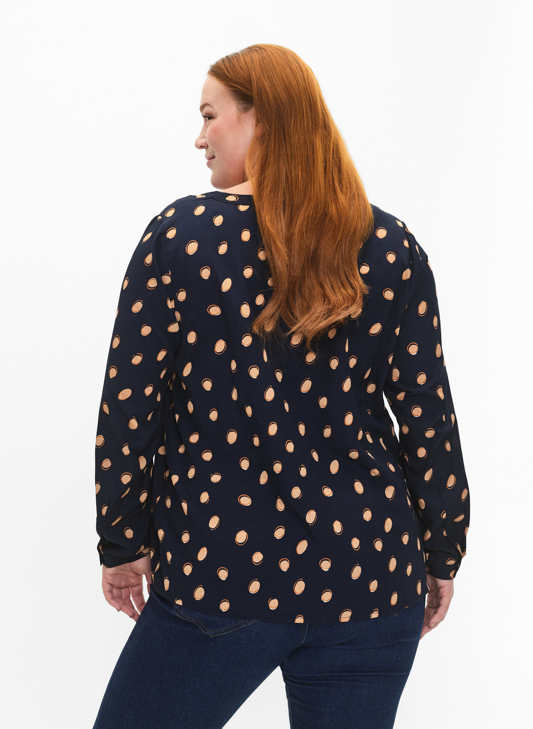 Zizzi FLASH - Blouse met lange mouwen en print, Blue Double Dot, Model image number 1