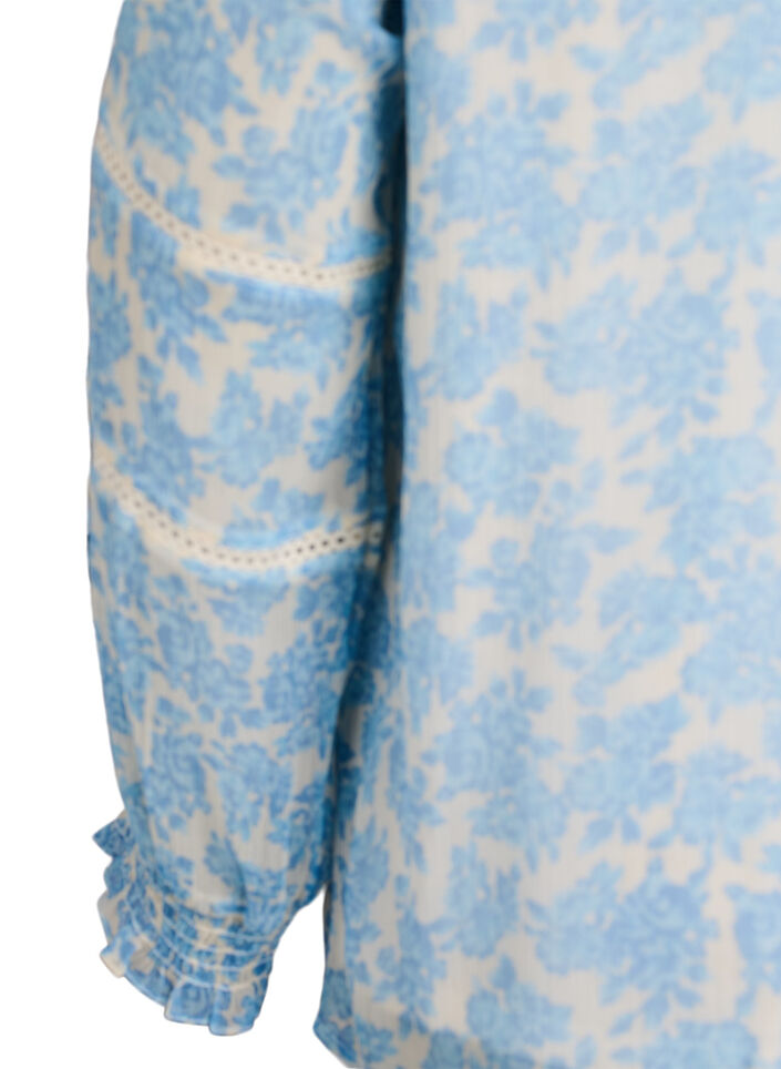 Chiffonblouse met bloemenprint en gehaakte bies, Blauw, Packshot image number 3