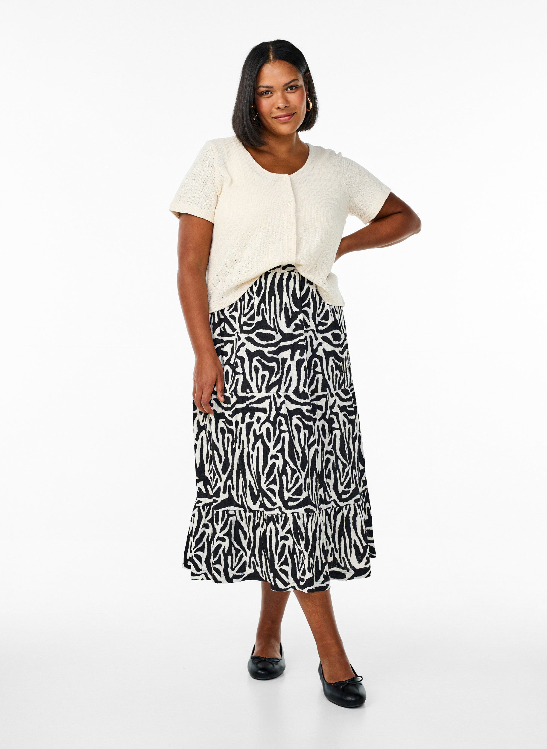 Zizzi Lange rok met zebraprint, Black w. White Zebra, Model image number 3