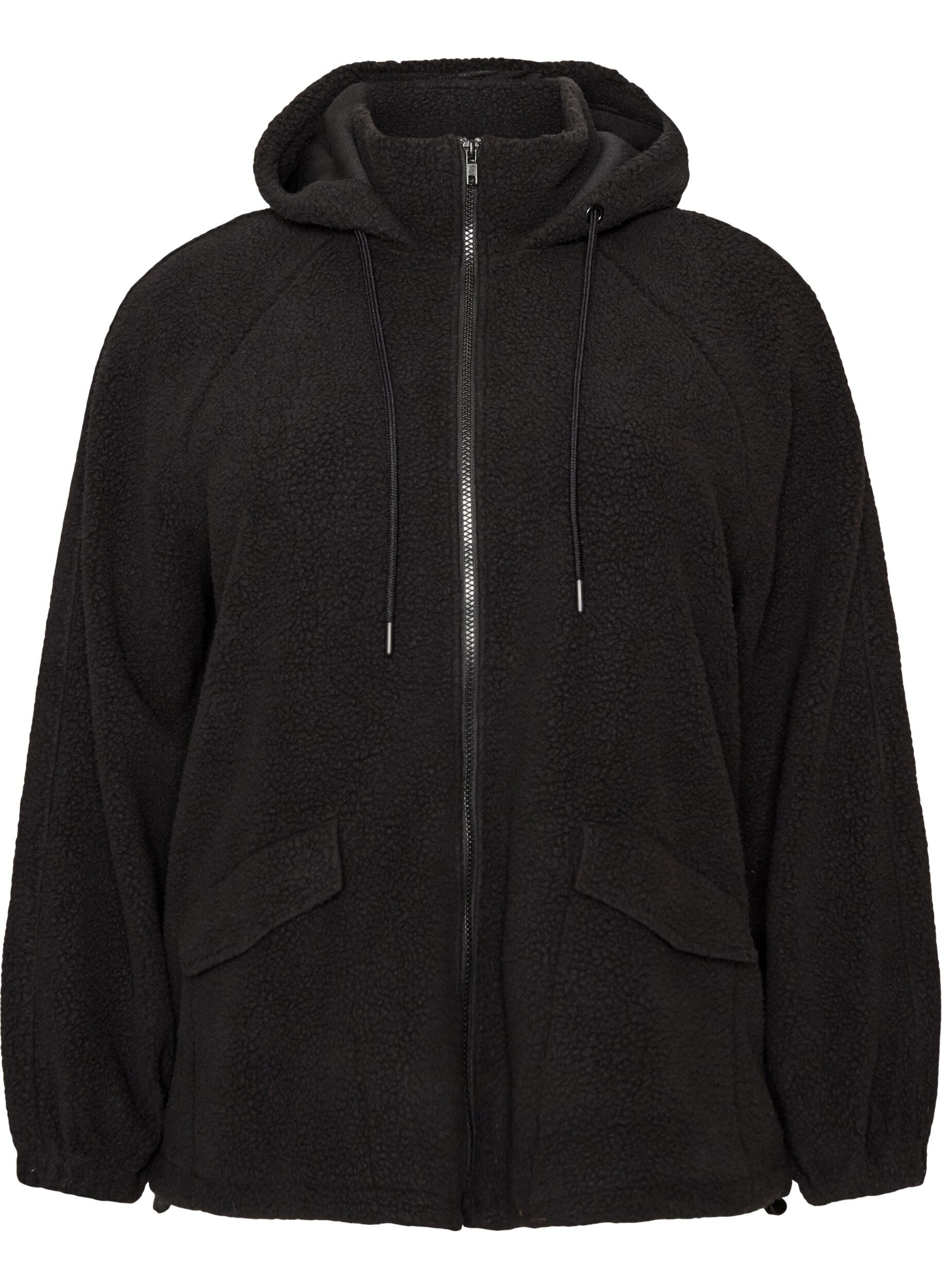 ZizziTeddyjack met capuchon en ritssluiting, Zwart, Packshot image number 0