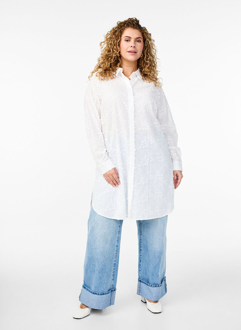 Jurk met geborduurde bloemen, Wit, Model image number 1