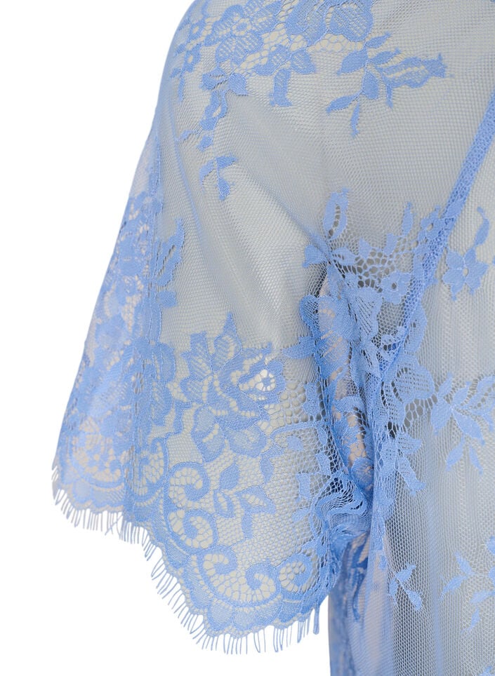 Korte mouwen kanten blouse met striksluiting, Paars, Packshot image number 3