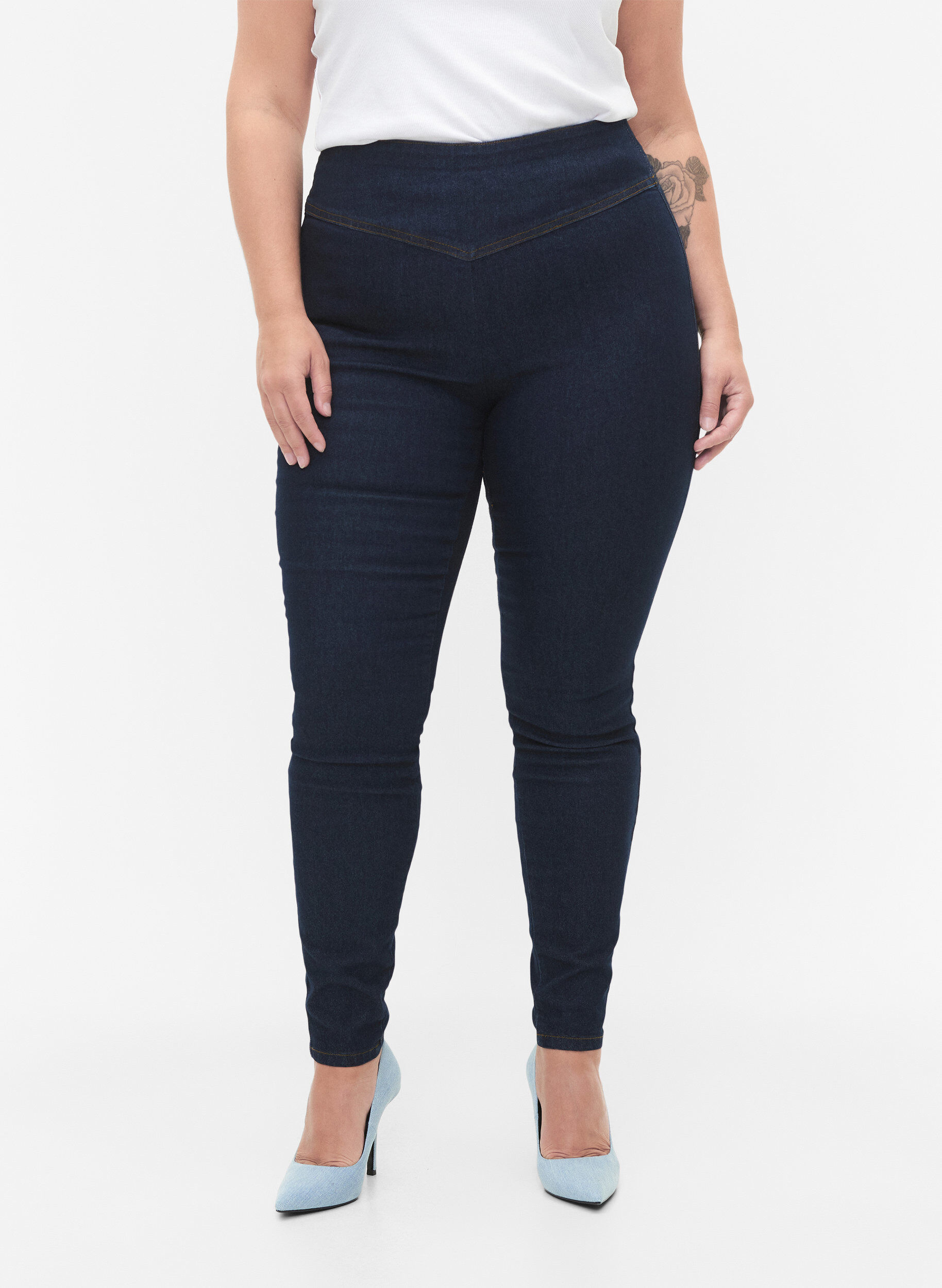 Zizzi Effen katoenen jegging met stretch, Dark blue, Model image number 2