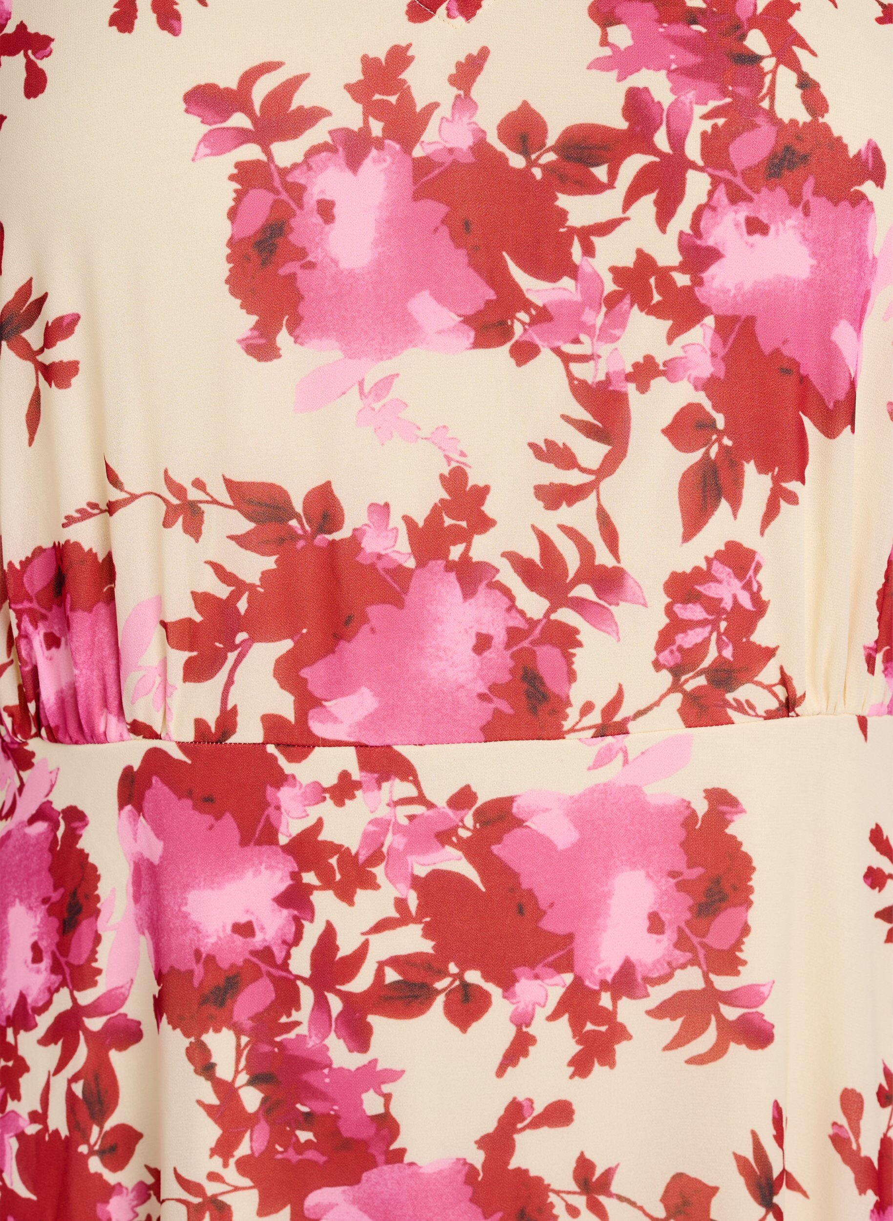 Zizzi Bloemenprint chiffon jurk met ruches en een V-hals, 9990, Packshot image number 2
