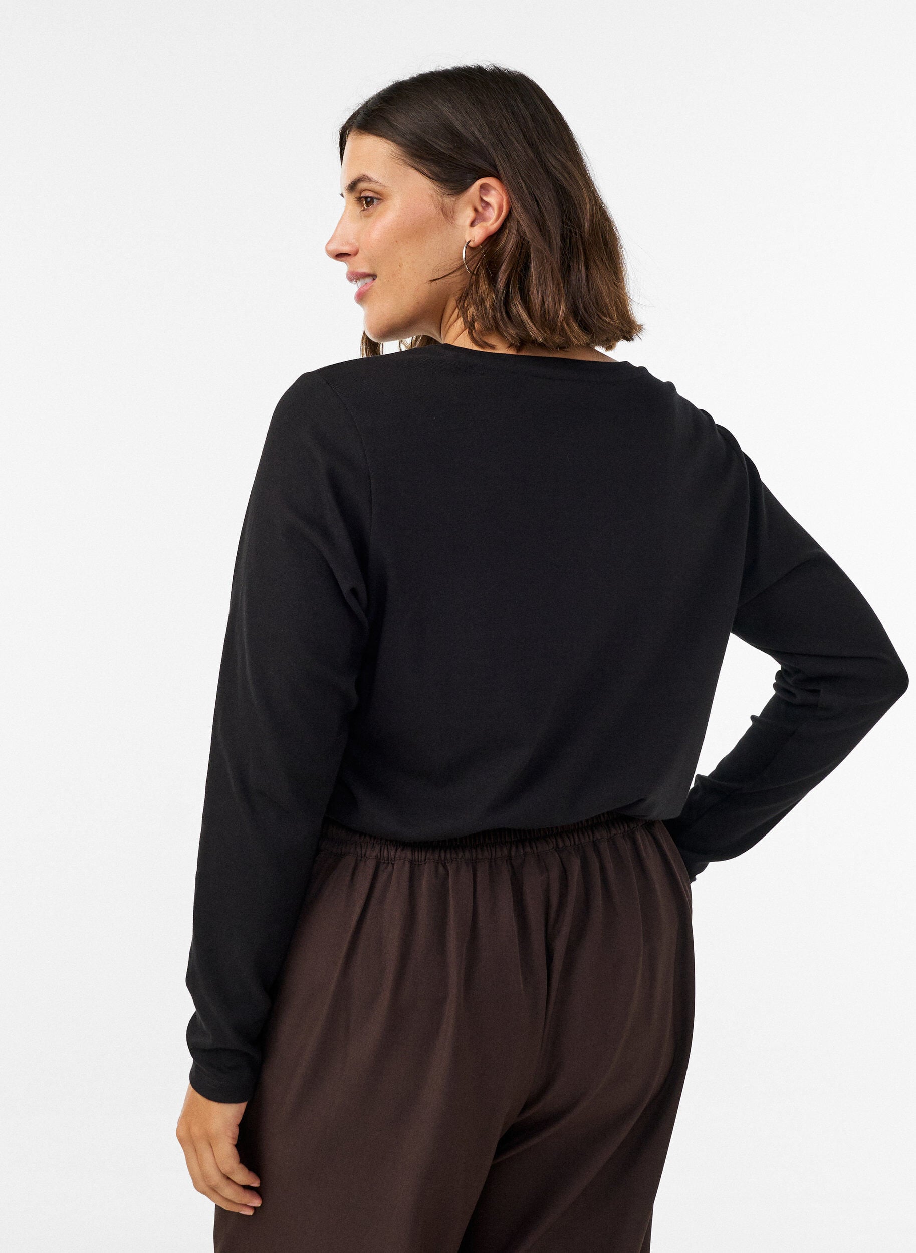 ZizziBasic T-shirt met lange mouwen en ronde hals, Zwart, Model image number 2