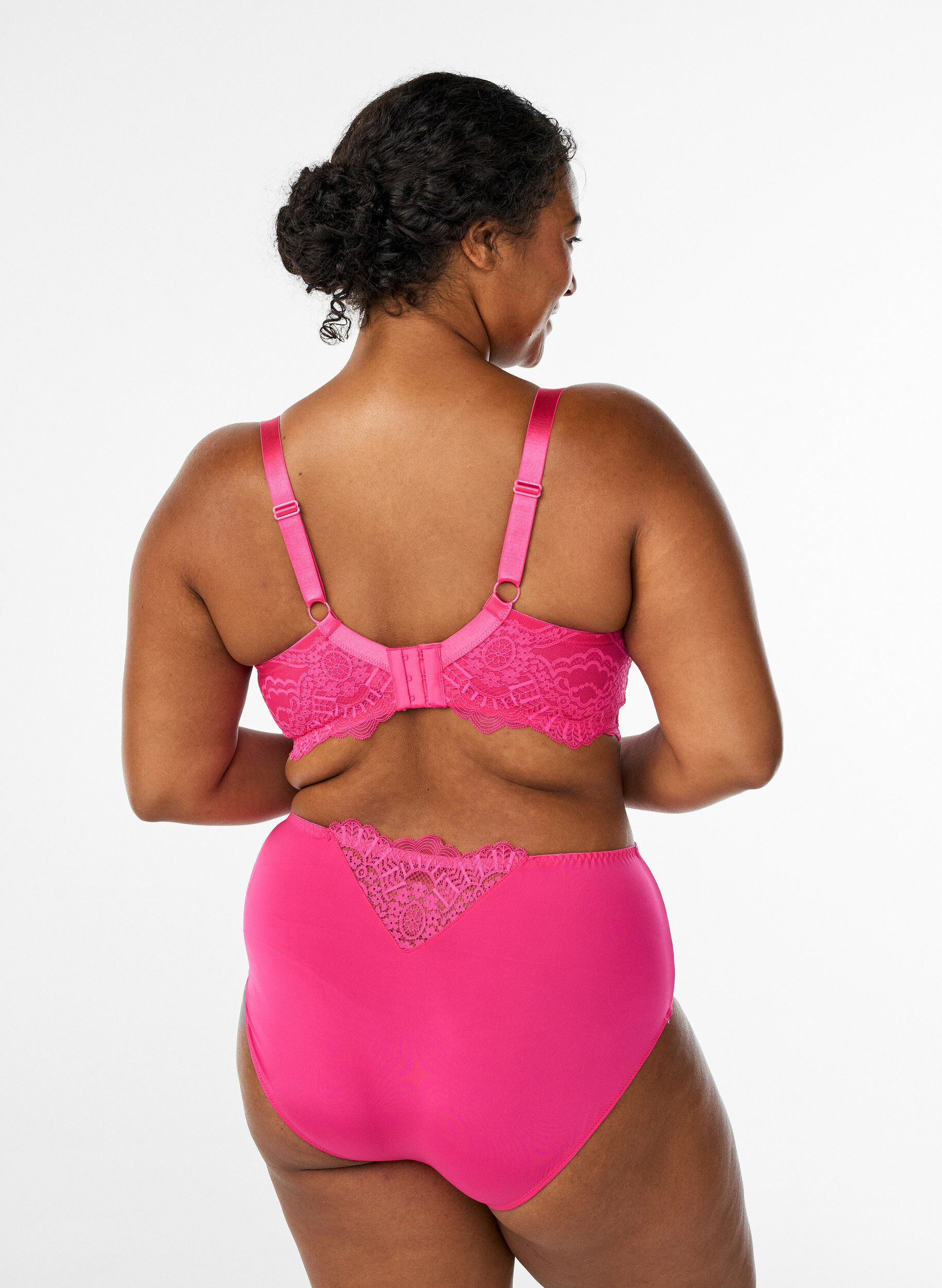 Zizzi Microvezel slip met kantdetails, Roze, Model image number 1