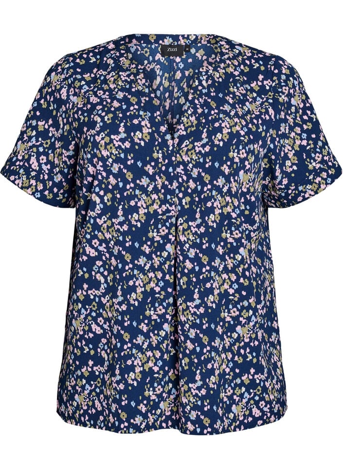 Blouse met korte mouwen en V-hals, Roze, Packshot image number 0