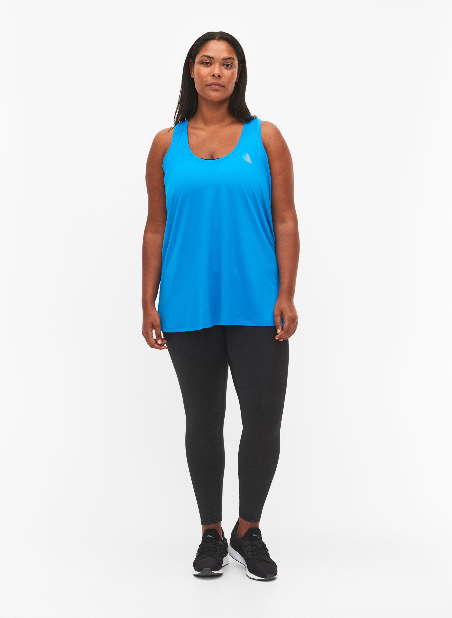 Zizzi Sporttop met kruisband op de rug, Blauw, Model image number 1