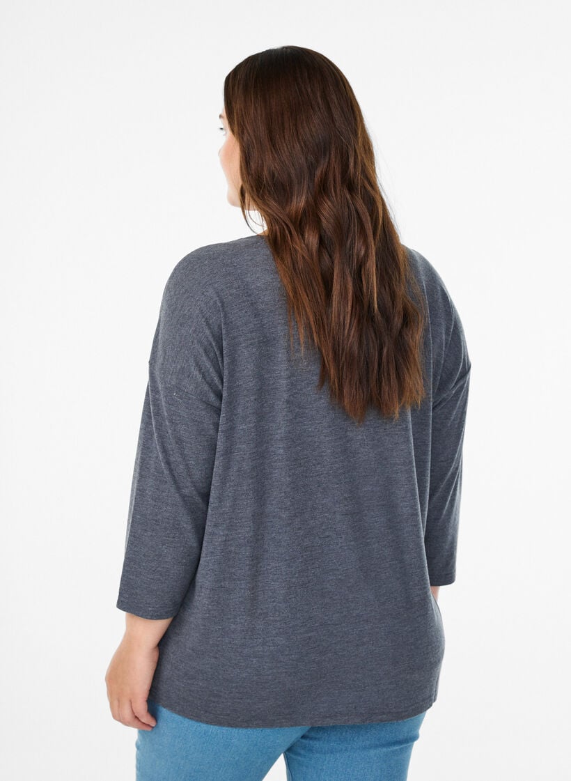 Jersey blouse met 3/4 mouwen, Grijs, Model image number 2