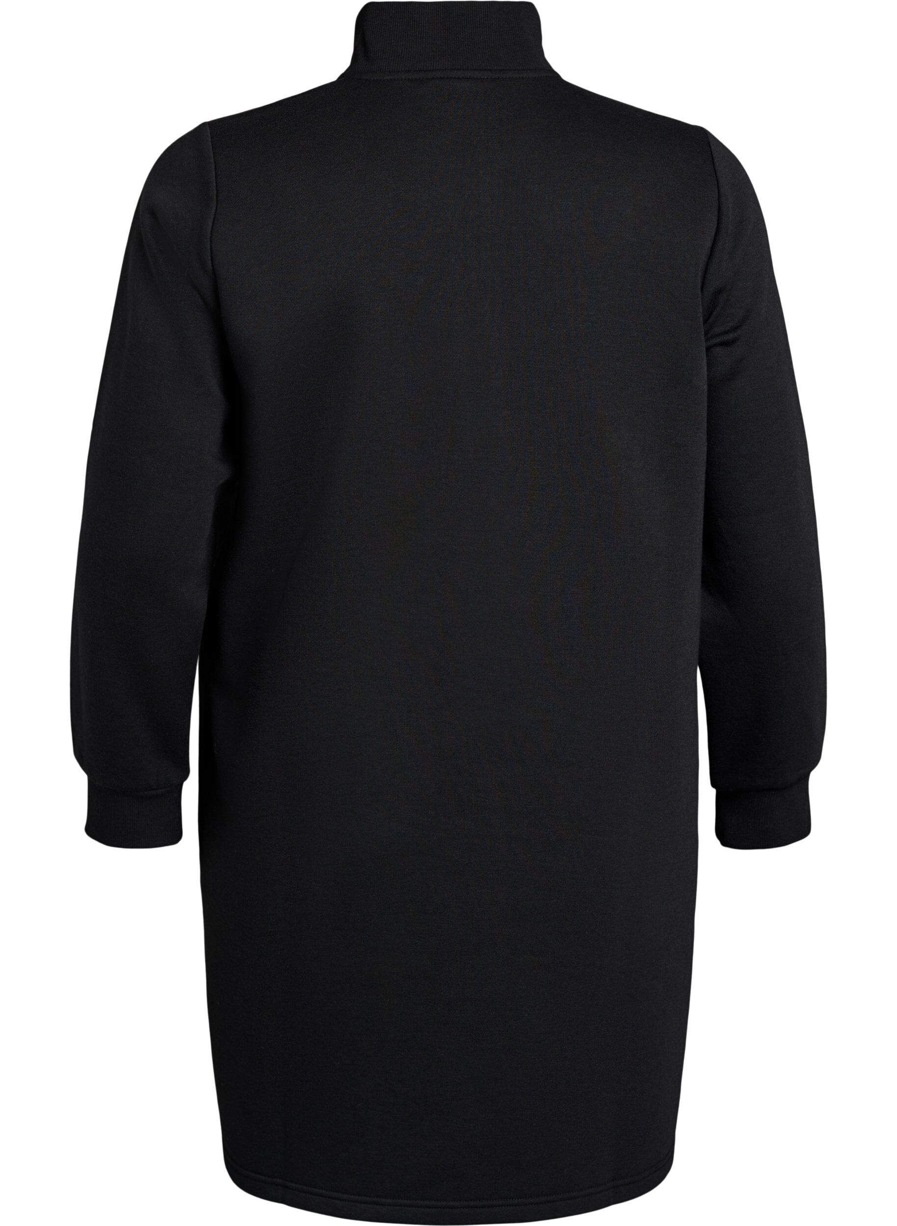 Zizzi Korte sweatshirtjurk met een hoge hals, Zwart, Packshot image number 1