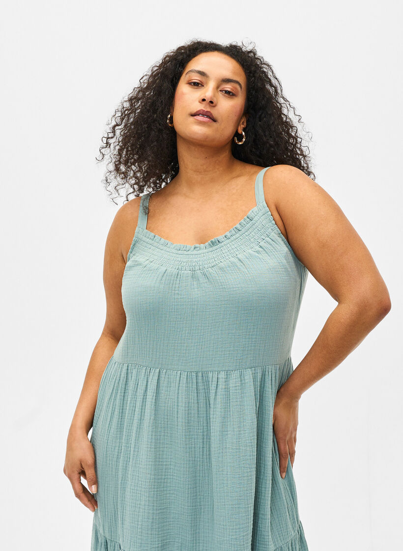 Effen katoenen jurk met bandjes, Chinois Green, Model image number 2