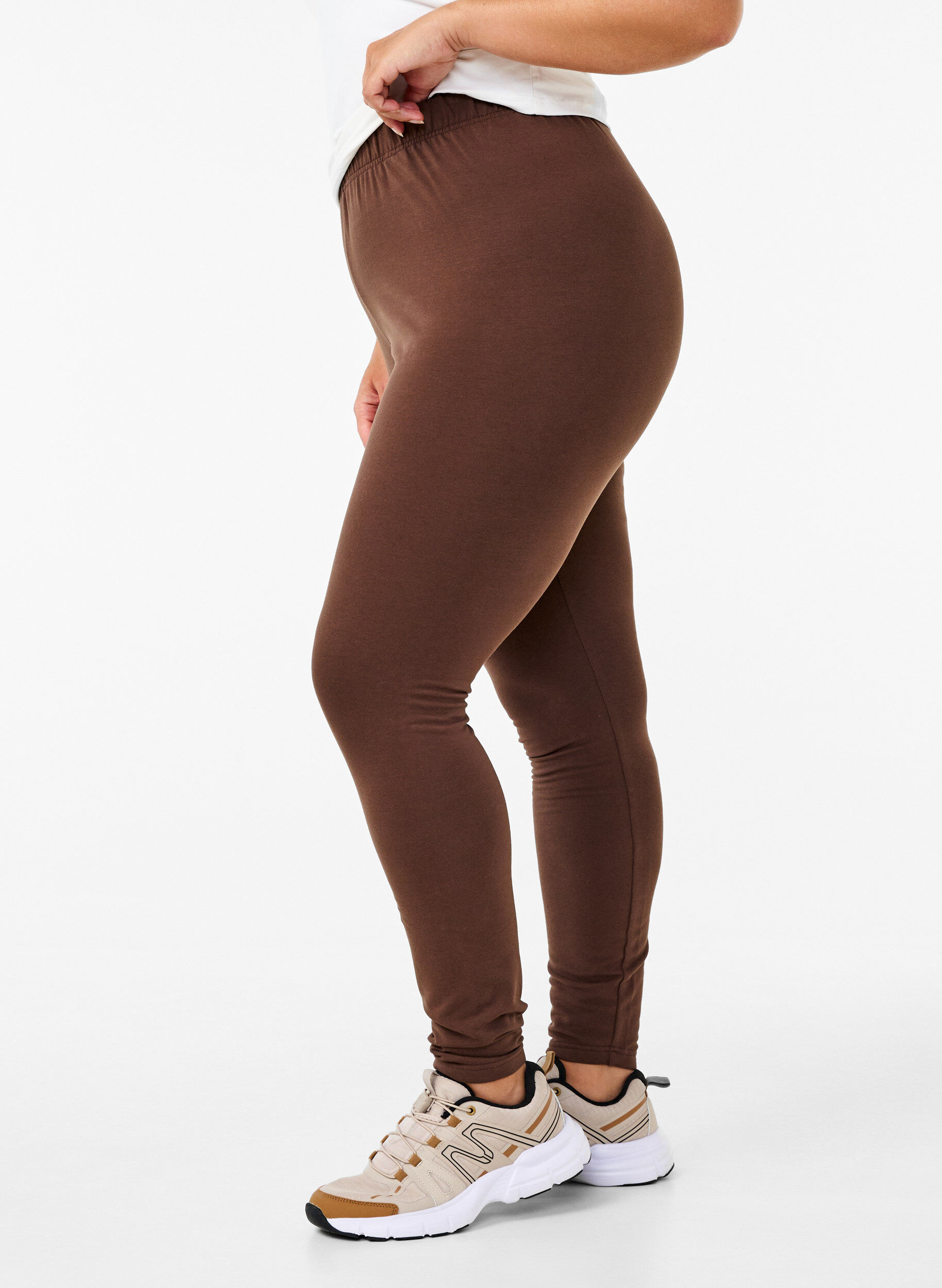 Zizzi Katoenen legging met voering, Bruin, Model image number 2
