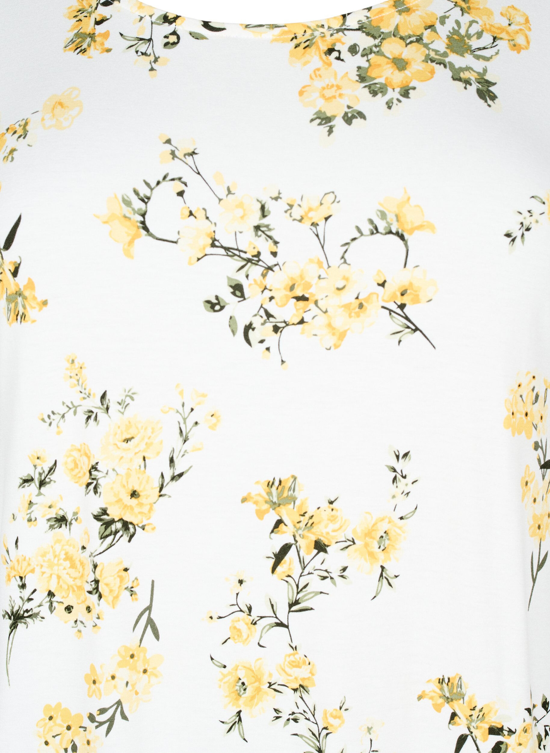 Zizzi T-shirt met bloemenprint, Geel, Packshot image number 2