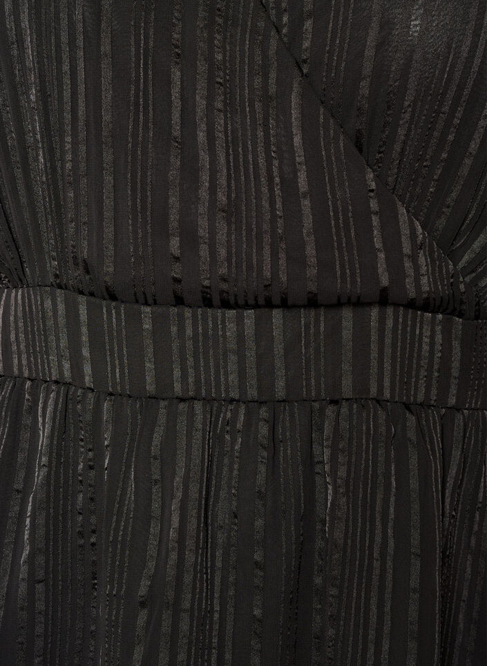 Jurk tot op de knie met transparante strepen en wikkeleffect, Zwart, Packshot image number 2