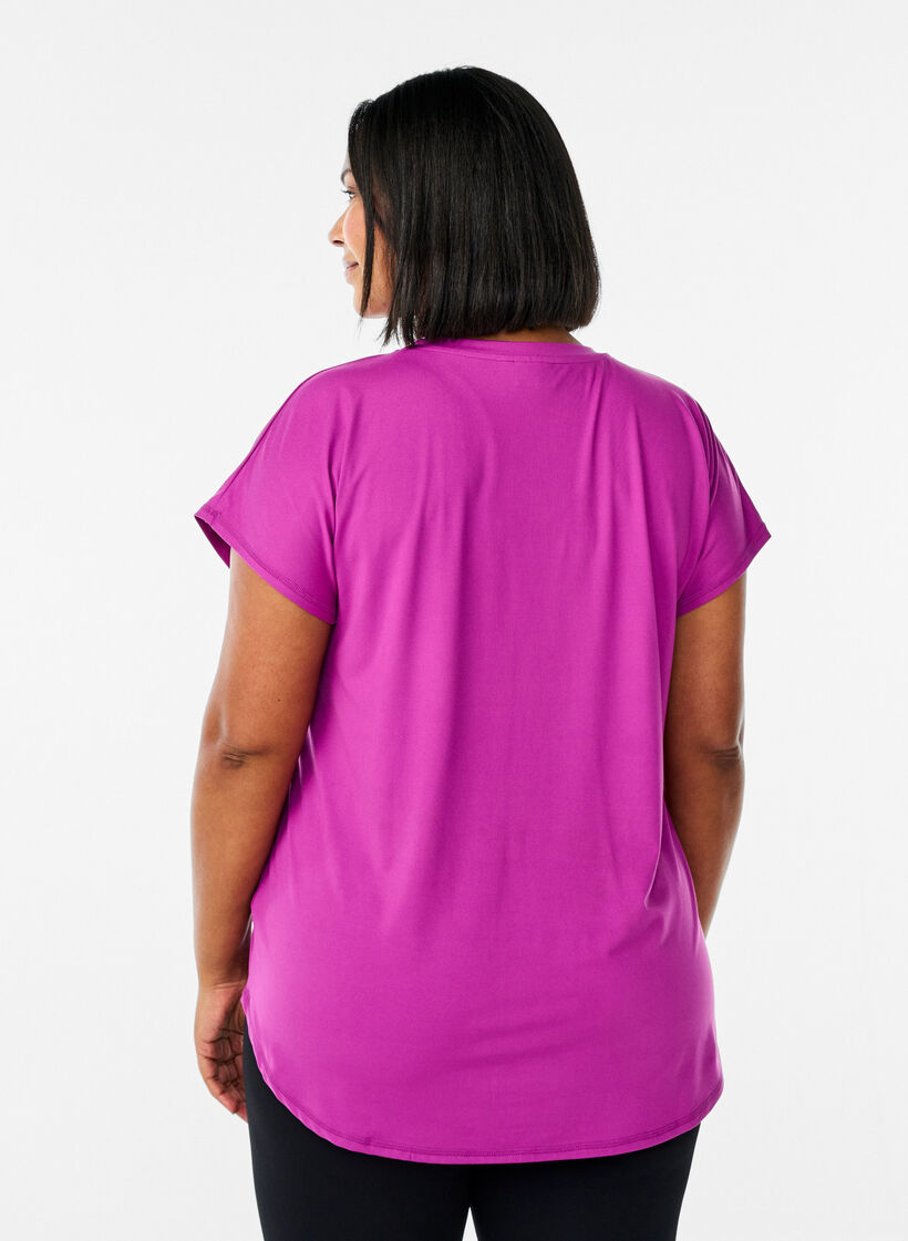 T-shirt met korte mouwen voor workouts en V-hals, Paars, Model image number 2